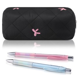 Sherr Black Coquette Bow Pencil Case Pink Bow Cute Pencil Pouch Soft Cotton Storage Bag Aesthetic Pattern Gift Makeup Pouch Cosmetic Travel Bag for Women