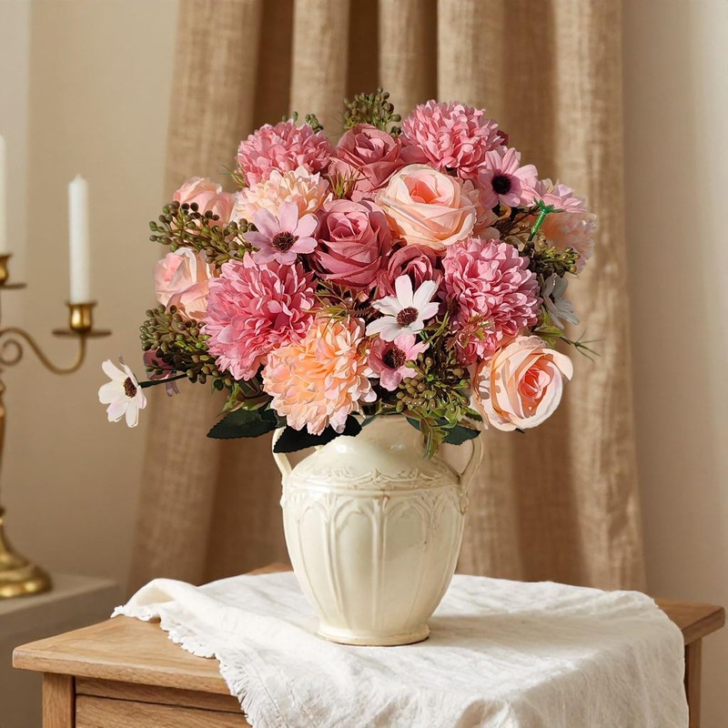 Jusdoja 4 Bundles Flowers Artificial Hydrangea with Silk Rose Daisy,