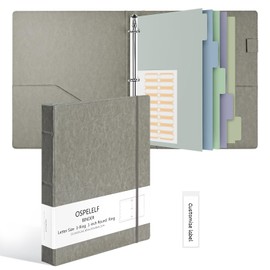 Ospelelf Vintage Hardcover 3 Ring 1 inch Leather Binder, Professional Binders Organizer Suitable for Letter Size Documents, Binder Dividers with Tabs, Faux Gray Leather