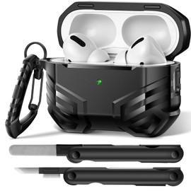 MOBOSI for AirPods Pro 2 Case, Compatible with Airpod Pro Case 2nd/1st Gen [Compatible with MagSafe], Military Grade Protective Cover with Cleaner Kit & Keychain for Men(2023/2022/2019), Black