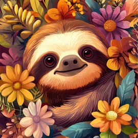 RICUVED Sloth Diamond Art Kits for Adults, 5D Colorful Diamond Painting Flowers Kits for Beginners, Full Drill Animal Diamond Art Diamond Gem Diamond Painting Kits for Home Wall Decor 12x12Inch