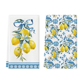 Artoid Mode Lemon Flowers Floral Summer Kitchen Towels Dish Towels, 18x26 Inch Seasonal Decoration Hand Towels Set of 2
