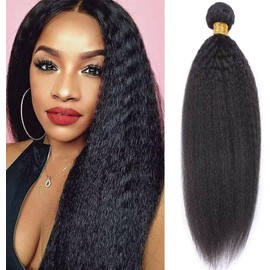 MSGEM 30 inch Yaki Straight Human Hair 1 Bundle Kinky Straight Hair Brazilian Kinky Straight Human Hair Weave Extensions For Black Women Natural Color