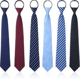 Geyoga 6 Pcs Zipper Ties for Boys Girls Men Women Teenagers Pre Tied Adjustable Blue Necktie Clip for School Uniform Graduation Business Wedding (Delicate Style)