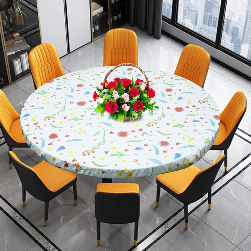 Round Table Protector Wipeable Circle Tablecloth Elastic Edged Fitted Table