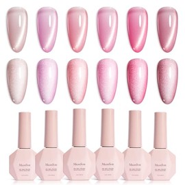 MelodySusie Pink Gem Cat Eye Gel Set Cat Eye Gel Nail Polish Set 6 Pcs, 0.26 Fl Oz Glitter Holographic Magnetic Nail Polish with Magnet, UV Nail Polish for Nail Art Manicure Salon DIY at Home