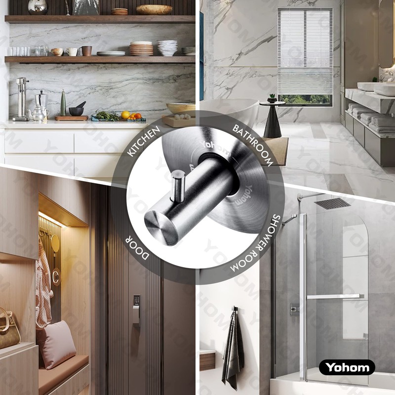 YOHOM Suction Cup Hook, Stainless Steel Towel Holder with Suction
