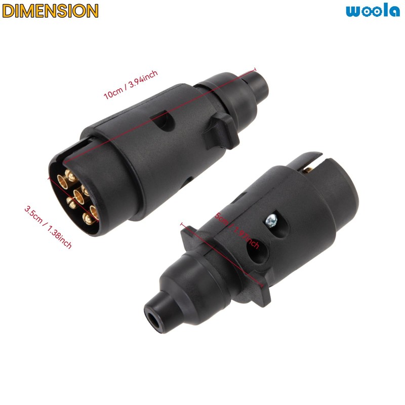 Woola 7-Pin Trailer Plug, 12 V Waterproof Trailer Plug 7