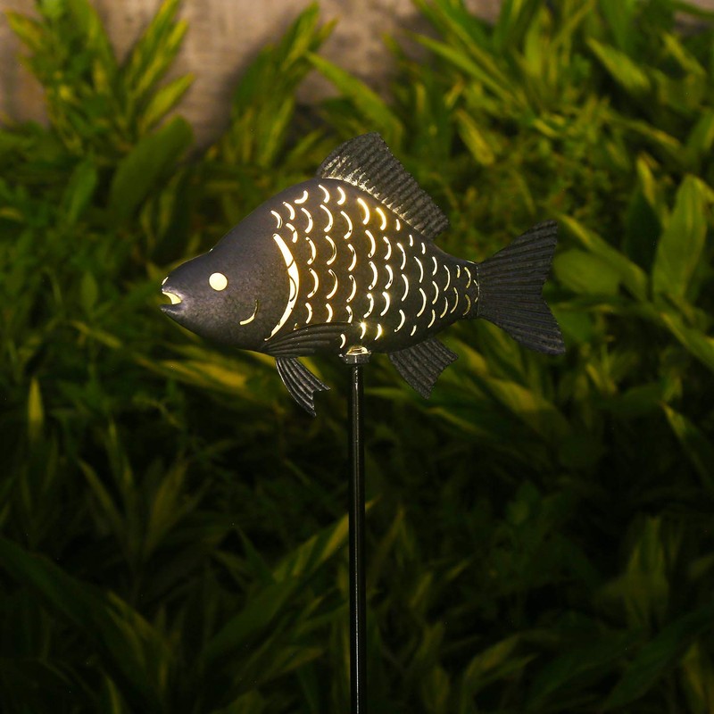 KAIXOXIN Solar Garden Lights Metal Fish Decorative Stake for Outdoor
