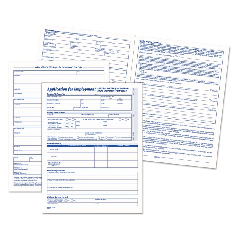 TOPS 3288 Comprehensive Employee Application Form, 8 1/2 x 11