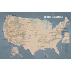 US National Trails System Map 24x36 Poster (Tan & Slate Blue)