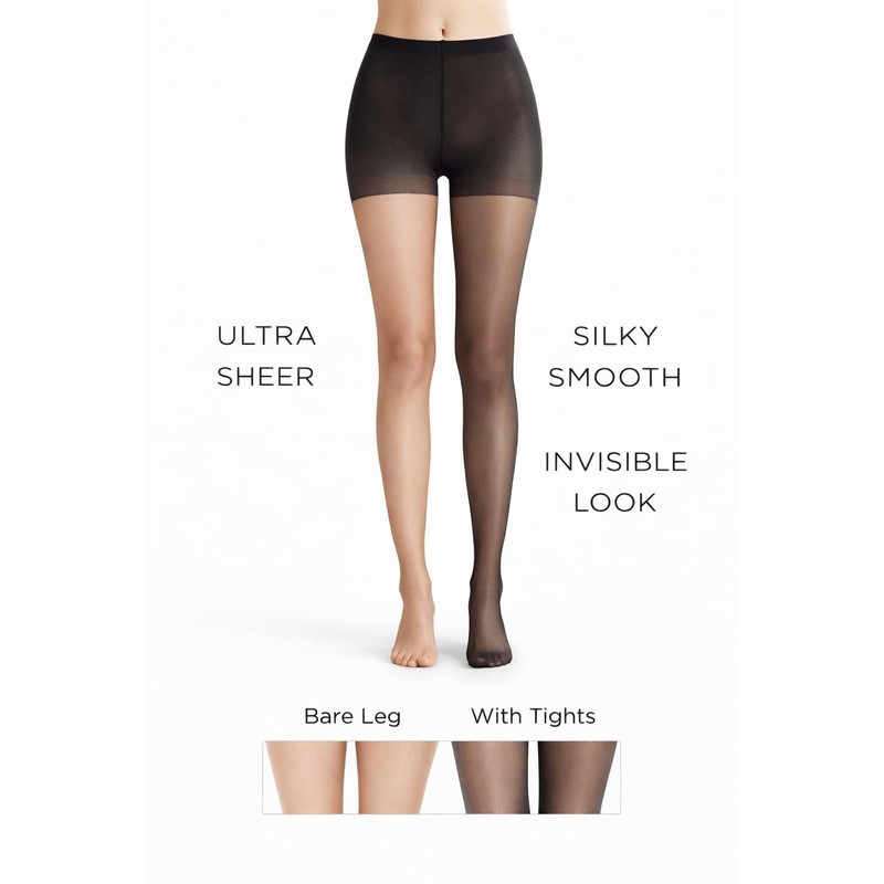 PIOGOWE 2Pack Sheer Tights for Women, 20D Legs, 40D Reinforced