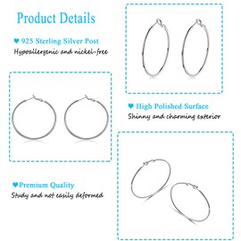 4 Pairs Silver Hoop Earrings for Women- 925 Hypoallergenic Sterling Silver Hoop Earrings Set,Large Minimalist Silver Hoops Gifts(40MM 50MM 60MM 70MM)