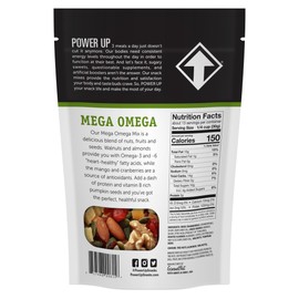 Power Up Trail Mix, Mega Omega Trail Mix, Non-GMO, Vegan, Gluten Free, No Artificial Ingredients, Gourmet Nut, 14 Ounce Bag