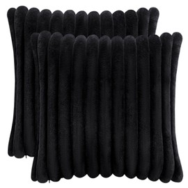 AmHoo Pack of 2 Decorative Throw Pillow Covers Faux Rabbit Fur Cozy Velvet Super Soft Fuzzy Striped Set Case Cushion for Couch Sofa Bedroom 18 x 18-Inch Black