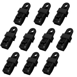 Aqualoach Tent Clips, Tarp Clips, Strong Fixing, Alligator Shaped, Grip, Wind Protection, Tarp Assistance, Easy Installation, Black, Outdoor Activities, Camping, Blue Sheet, Poncho Fixing
