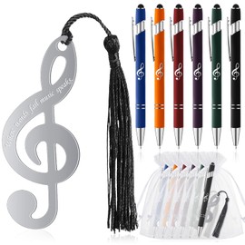 Zhanmai 24 Sets Music Gifts for Mental Health Students Metal Music Bookmark Choir Day Appreciate Gifts Music Note Ballpoint Pen with Stylus Tip Organza Bag for Music Party Favors Lover Musician