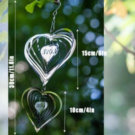 Stainless Steel Wind Spinner,3D Silver Indoor Outdoor Garden Decoration Crafts Ornaments,Metal Wind Chimes for Outside Decor,Decorations to scare away yard birds (1 big and 1 small-Heart)