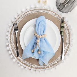 Cotton Napkins Bulk Set of 10, 15"x15" Rustic Graceful Durable Cloth Dinner Napkins, Decorations Available for Family Events Parties Wedding Decoration (Light Blue)