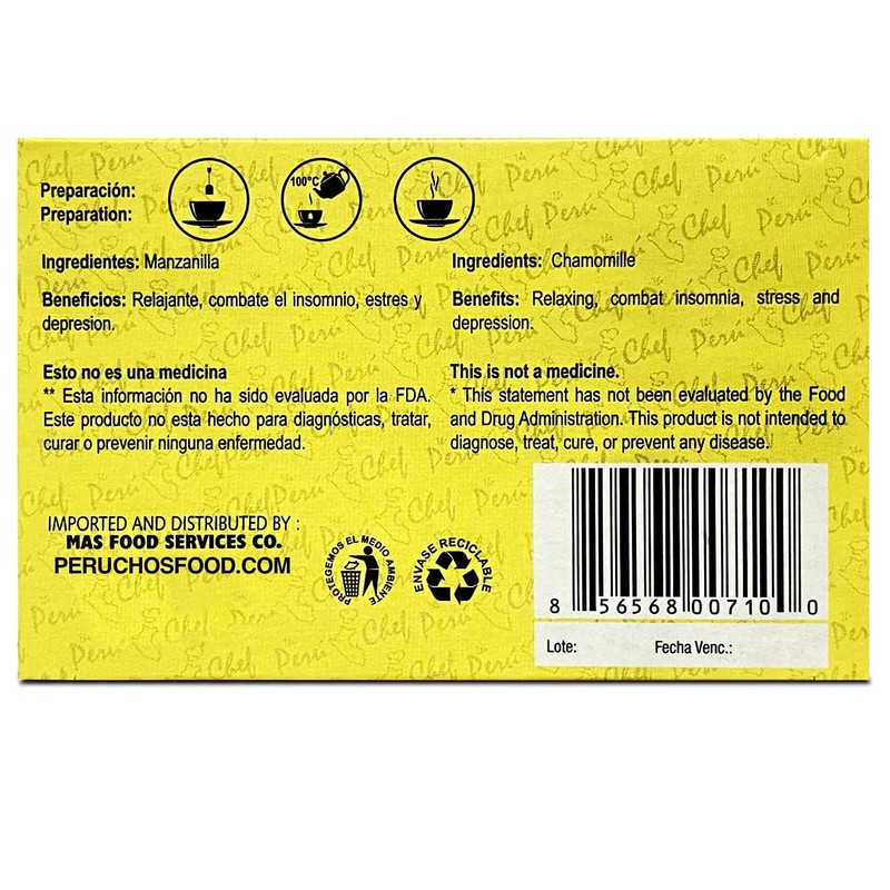 Peru Chef 20 Sobres filtrantes de Te de Manzanilla Digestivo