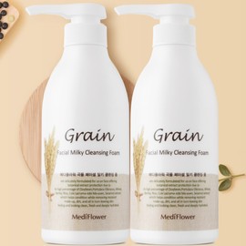 Mediflower Grain Facial Milky Large Capacity Cleansing Foam 500ml - Grain Milky Cleansing Foam 500mlx2 / 메디플라워 곡물 페이셜 밀키 대용량 클렌징 폼 500ml - 곡물 밀키 클렌징폼 500mlx2개