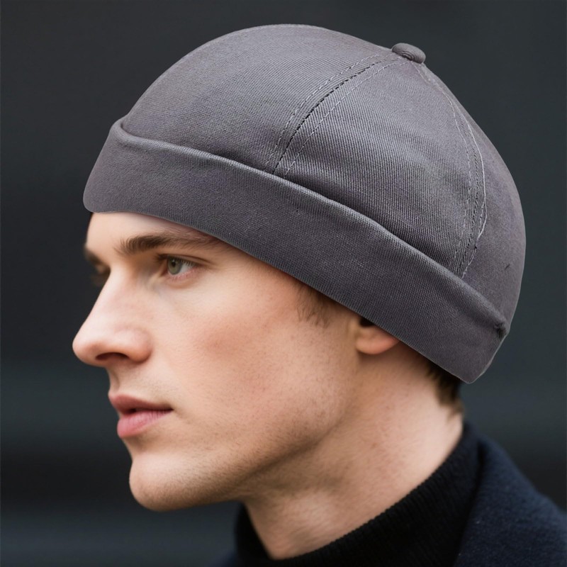 SAIIURV Grey Docker Cap Men's Cap Without Peak, Skull Cap,