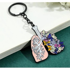 MDFREL Creative Human Lung Organ Keychain Health Awareness Key Rings Butterfly Organ Keychain Flower On Organ Metal Pendant Keychain Art Keychain Bag Accessories for Women Men Gifts