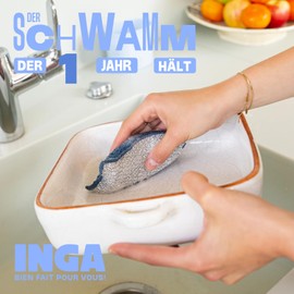 INGA - 2 x Reusable, Washable Sponges - Highly Effective, Scratch-Free - Double Sided - Changes to a Washable Sponge That Lasts One Year