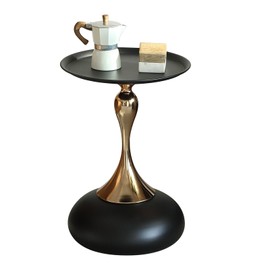 seonyou Small End Table Round Side Table, Black Modern Metal Pedestal Table, Minimalist Accent Table for Small Spaces, Fluted Circle Decorative Drink Martini Table