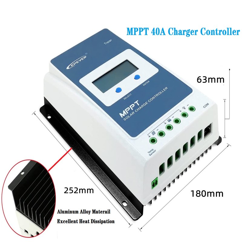 EPEVER 40A MPPT Charge Controller, Solar Panels Regulator MAX 1080W