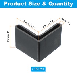 PATIKIL 16 Pcs L Shape Leg Protectors 3x3cm Furniture Leg Protectors L Shaped Rubber Furniture Angle Iron Caps Black