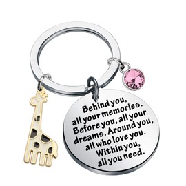 FEELMEM Giraffe Lover Gift Giraffe Inspirational Gifts Behind You All Your Memories Keychain Spirit Animal Giraffe Jewelry Graduation Gifts (Giraffe-ky)