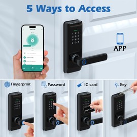 Smart Keypad Door Lock with Handle, Pothunder Fingerprint Smart Lock - Keyless Entry Door Lock for Front Door - Electronic Digital Door Lock - Deadbolt Lock with APP - Easy Installation