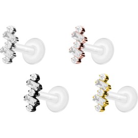PIERCINGLINE PTFE Labret with Internal Thread + Titanium Attachment Crystal Piercing Lip Nose Ear Helix Tragus Choice of Colours and Sizes, Titanium Titanium PTFE