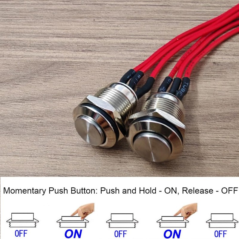 Gebildet 2pcs Wired 12mm Waterproof Instant Metal Push Button 3