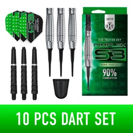 Harrows Dimplex Bomb Darts Set, Professional Darts, 90% Tungsten, Soft Tip, All Weights Pro Darts, 10-Piece Set with Black Dimplex Midi Shafts (Bomb Shape, 18 g)