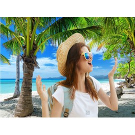 CYLYH 7X5FT Summer Tropical Sea Beach Backdrop Photography Sunset Hawaiian Seaside Ocean Palm Background for Wedding Birthday Party Banner Baby Shower D428