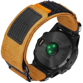 Soft Suede Leather Watch Band, 26mm Military Strap Compatible with Garmin Instinct 3 50mm/Fenix 8 51mm/7X/7X Pro/6X/6X Pro/5X/5X Plus, Tactix 7 Pro/Delta, Quatix 6X/5X, Descent MK1/MK2, Instinct 2X