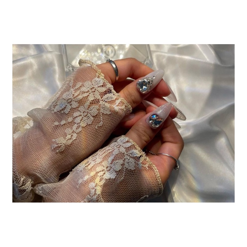 White wedding pixie handmade nail tip♀ - Stiletto / 화이트