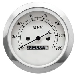 MOTOR METER RACING Classic Series Vintage 85mm 3-3/8" Mechanical Speedometer Analog Odometer 0-140 MPH White Dial Black Needle Light Bulb Illumination
