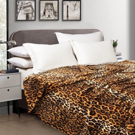 MACEVIA Flannel Fleece King Blanket for Couch, Leopard Print Blanket for Adult, Fuzzy Cozy Soft Fluffy Plush Cheetah Blanket for Bed Sofa 260GSM, Suitable for All Seasons (Brown Leopard,108x90inches)