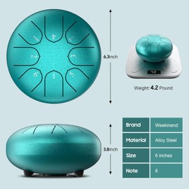 NOPWOK Steel Tongue Drum 8 Notes 6 Inch Chakra Tank Drum, Music Healing Instrument, Prenatal Music Education, Entertainment, Meditation, Yoga, Zen, Gift (Turquoise)