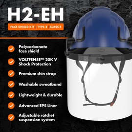Defender Safety H2 Combo Kit (Non Vented (Class E) w/Face Shield, Blue)