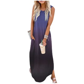 CHUNTIANRAN Women's Maxi Dress Summer Casual Sundress Sleeveless Long Dresses Hawaiian Beach Maxi Dresses with Pockets(Gradient-12,Large)