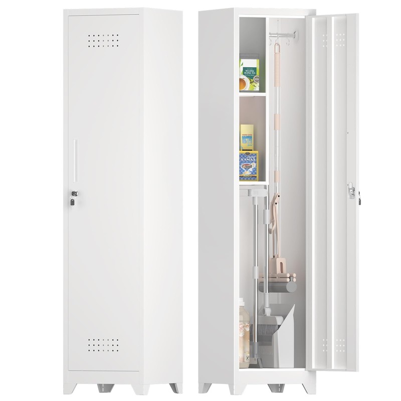 LUCYPAL Broom Closet Storage Cabinet,65" H Metal Cleaning Tool Cabinets