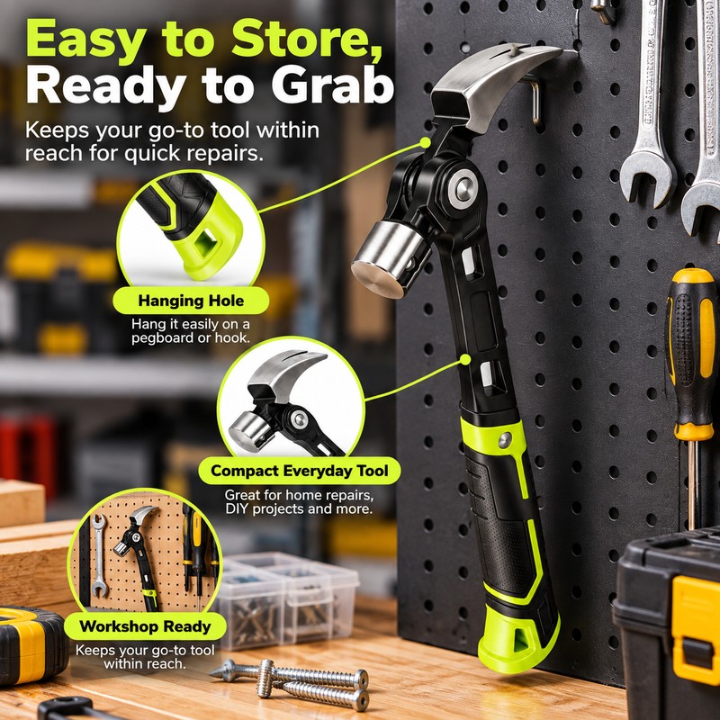 Magnetic Claw Hammer for Woodworking – Adjustable 4-Position Nail Puller