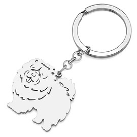 DOWAY Cute Stainless Steel Dog Mom Gifts Dog Keychain Ring 18K Gold Pet Accessories For Women Girls Dog Lovers Car Key Charms (Chow Chow Silver Plated)