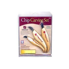 FLEXCUT KN115 Carving Knives, Chip Carving Set, High Carbon Steel Blades, Ergonomic Ash Handle, Set of 3