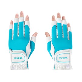 MAZEL Golf Gloves Women One Pair S M L XL, Open Fingers for Easy Touch Screen, Left Right Hand Leather Ladies Gloves Small Medium Large Extra Large (Blue Pair, L)