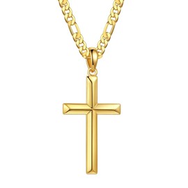 Ursteel Gold Cross Necklace for Men, Mens Cross Chain 18K Gold Plated Cross Pendant Necklace for Men 20 Inch Cross Necklace Gifts for Father Chain for Men Valentines Gifts for Him